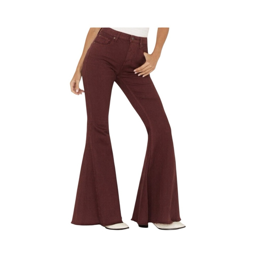 Shyanne Super Flare Raw Hem Burgandy Wine Festival Western Jeans